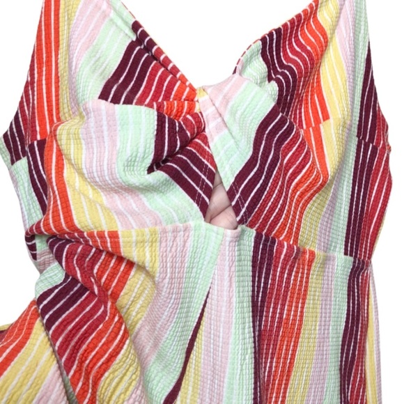 Wild Fable Colorful Rainbow Striped Front Knot Spaghetti Strap Romper - Picture 3 of 16